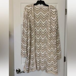 Jaclyn Smith 'Wavy Pointelle Metallic Knit Cardigan' in Egret Combo color Sz XL